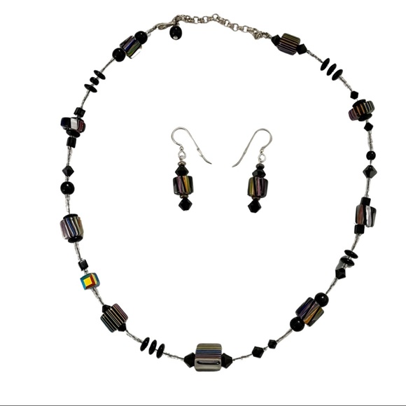 Custom Rainbow Multicolor Furnace Cane Glass Bead with Crystals & Earrings - Picture 2 of 3